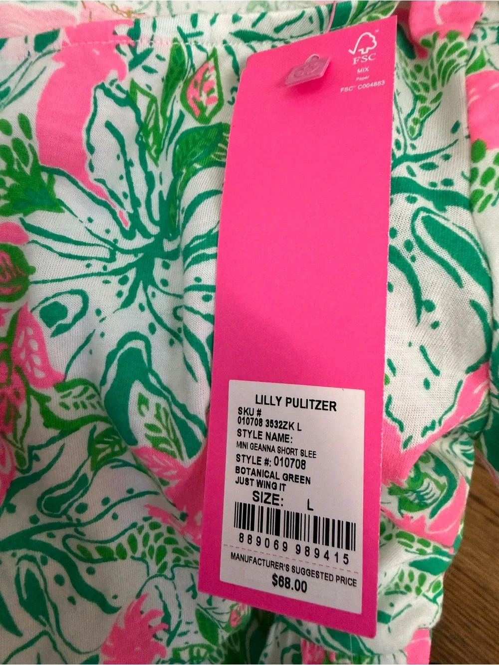 NWT LILLY PULITZER MINI GEANNA SHORT SLEEVE DRESS BOTANICAL GREEN JUST WING IT